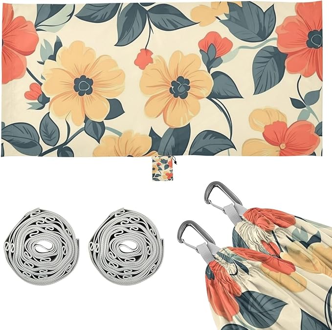 Retro Flowers Camping Hammocks Rope Hammock for Patio Backyard Lounge Base
