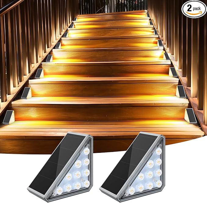 AUDLES 2 Pack Solar Stair Lights Outdoor Stair Lights with Waterproof IP67 LED Solar Light for Outside Light Decor for Deck, Front Step, Front Porch, Patio, Garden and Backyard