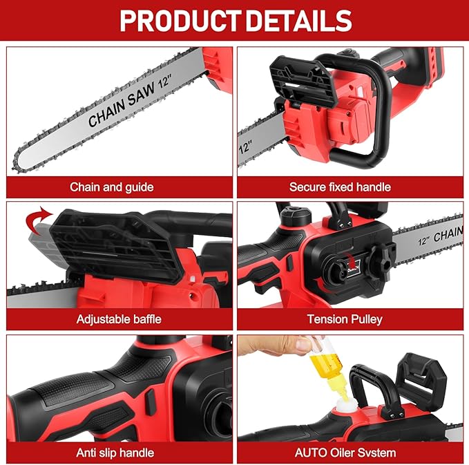 Mini Chainsaw Cordless Compatible for Milwaukee M18 18V Battery (Without Battery) 12 Inch Handheld Brushless Electric Chainsaw with Auto Oiler & Security Lock, for Wood, Trees Cutting (Tool Only)