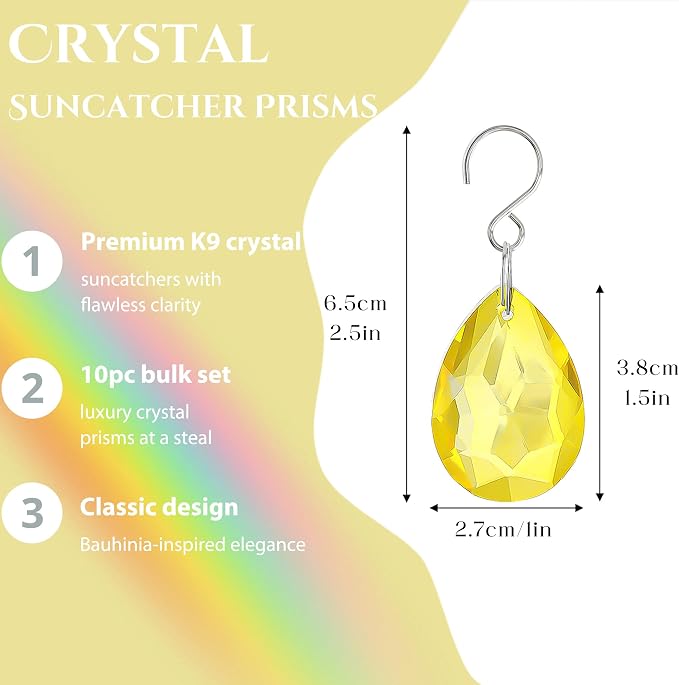 10 Pcs Yellow Bauhinia Crystal Suncatcher Prisms Chandelier Beads Decor | 38mm Yellow Bauhinia Crystal Pendants Chandelier Replacement Beads for Window Wedding Party Decor
