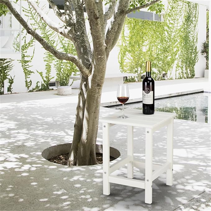 BOYANG 14x14x18.5in Square Side Table, Single Layer HDPE Outdoor Side Table, Composite Patio Side Table, Small Outdoor Coffee Table for Lawn, Garden, Pool, Balcony (White)