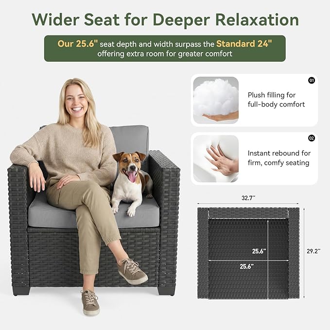 Aoxun Patio Furniture Set, 5 Piece Outdoor Sectional Sofa with Ottomans, Wicker Outdoor Furniture Conversation Sets with Waterproof Cover for Backyard Grey