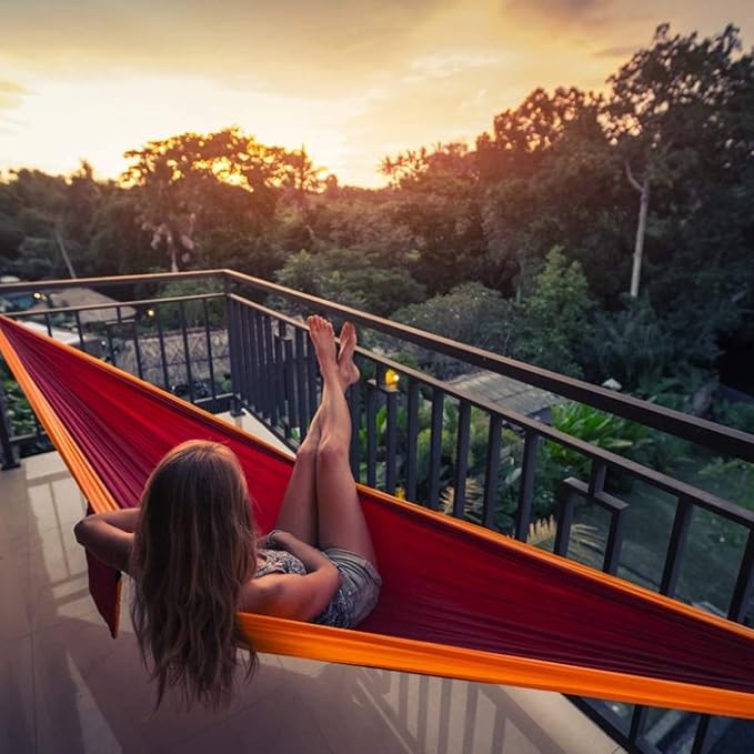 NOBRIM Camping Hammock Anti-Tear Durable Hammock Double Portable Safety Parachute Hammock with 2 Tree Straps for Adventure Travel Kit