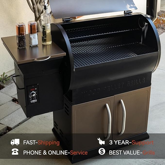 Z GRILLS 2026 Upgrade Wood Pellet Grill Smoker with PID Control, Built-in Storage Cabinet, Rain Cover, 700 sq. in Cooking Area for Outdoor BBQ, Smoke, Bake and Roast