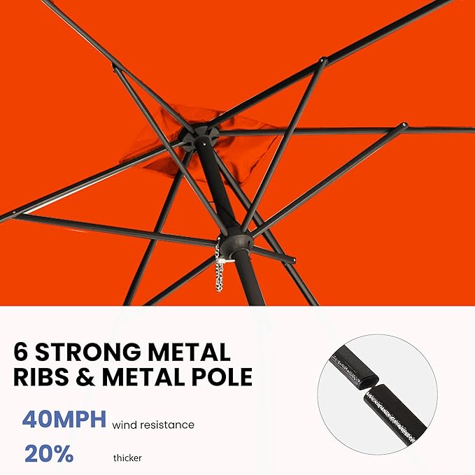 6.5x10FT Rectangular Patio Umbrella with Push Button Tilt & Crank Lift for Garden,UV Protection Outdoor Umbrella for Deck,Pool and Yard,Orange