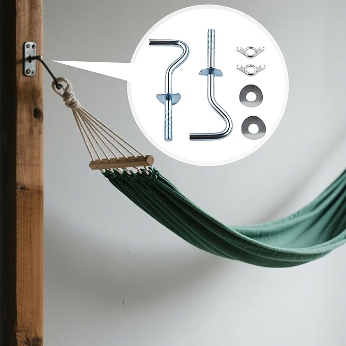 No Rust 3/8 Inch Diameter 2 Pcs Hammock Hooks Galvanized Zinc Hook Heavy Duty Metal Indoor Outdoor Hammocks Replacement Silver Hooks for 1-1/4 to 2 Inch Stand Holes Home Hardware Accessories