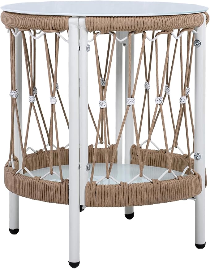 Christopher Knight Home Gwen 3-Piece Bohemian Outdoor Patio Furniture Set, Set of 2 Lounge Chairs with Cushions & Glass Top Side Table, Patio Conversation Set for Garden, Poolside, Beige + Natural