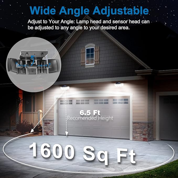 AmeriTop Solar Lights Outdoor 300 LED 6500K Motion Sensor Lights Cordless; 5 Adjustable Heads, 360° Wide Angle Illumination, IP65 Waterproof, Security Flood Light for Patio Yard Garden 2 Pack