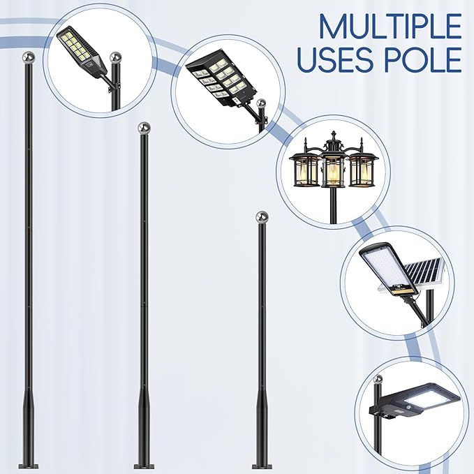 Street Light Pole 16Ft Tall, Street Lamp Post for Outdoor Lighting Fixtures with Two Types of Ground Mounting Brackets, Outdoor Light Pole for Parking Lot, Patio, Street, Backyard, Exterior House