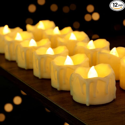 12 Pack Timer Tea Lights Candles Battery Operated, Flameless Flickering LED Timer Votive Tealight, Outdoor Flicker Electric Fake Candles Bulk for Christmas Halloween Pumpkin Light Decorations