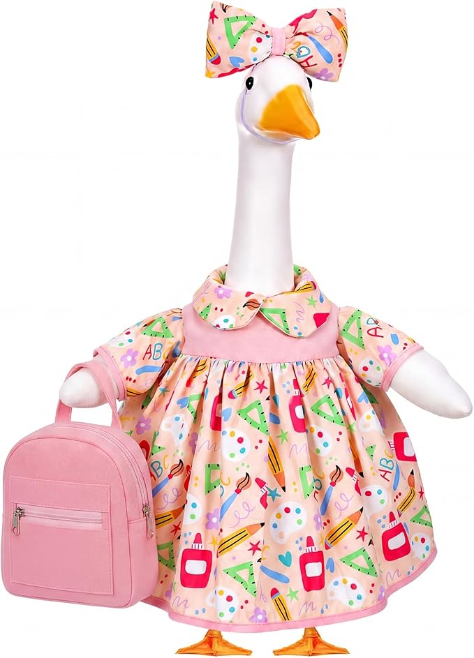 Mindsoft Back to School Goose Outfit Porch Goose Clothes Costume Statues Decor for Lawn Garden Patio Classroom Outdoor Statues Art Decor(Backpack Style - Pink)