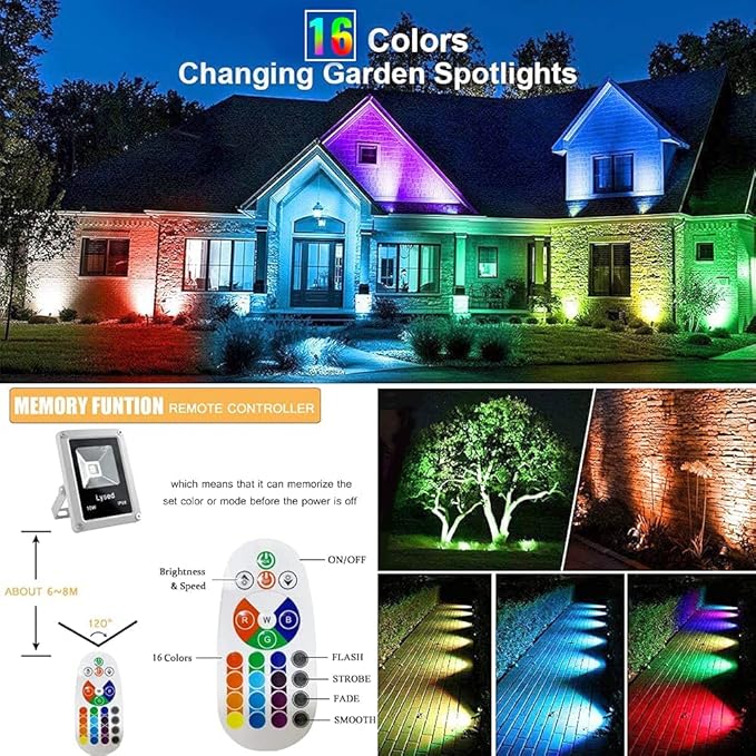 12V Color Changing LED Landscape Lights Landscape Lighting Low Voltage Colored Spotlights Outdoor, 12 Volt RGB Pathway Lights for Garden, Wall, Tree Decorative Lighting (4 Pack)