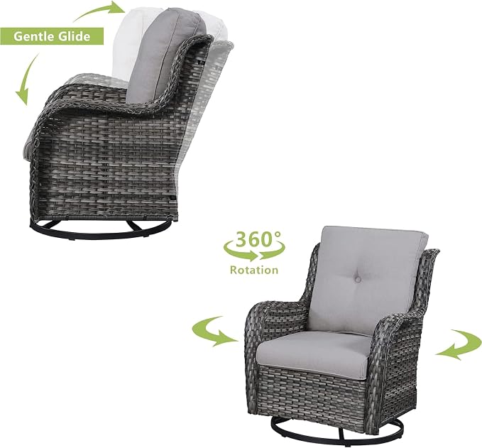 HUMMUH 5 Pieces Outdoor Furniture Patio Furniture Set Wicker Swivel Patio Chairs with 2 Seater Outdoor Sectional Sofa/Patio Loveseat with Ottomans