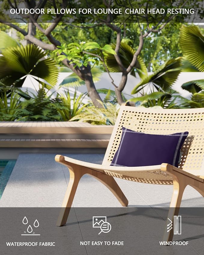 Outdoor Pillows Covers with Inserts Solid Color Dark Purple Waterproof Recliner Pillow with Adjustable Strap Throw Pillows for Patio Furniture Pool Lounge Chair, 11x16 inch, 1PCS