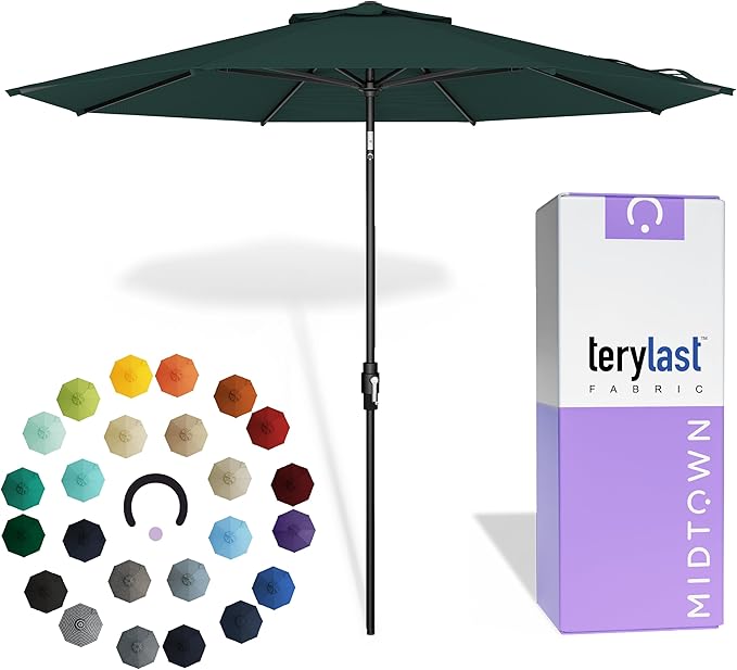 Midtown Umbrellas – The Swilt 10 Ft Patio Umbrellas with 360° Swivel & Tilt Mechanism, 8 Fiberglass Ribs & Terylast Polyester Fabric for Backyard, Deck, Pool & Cafes - Forest Canopy, Black Pole