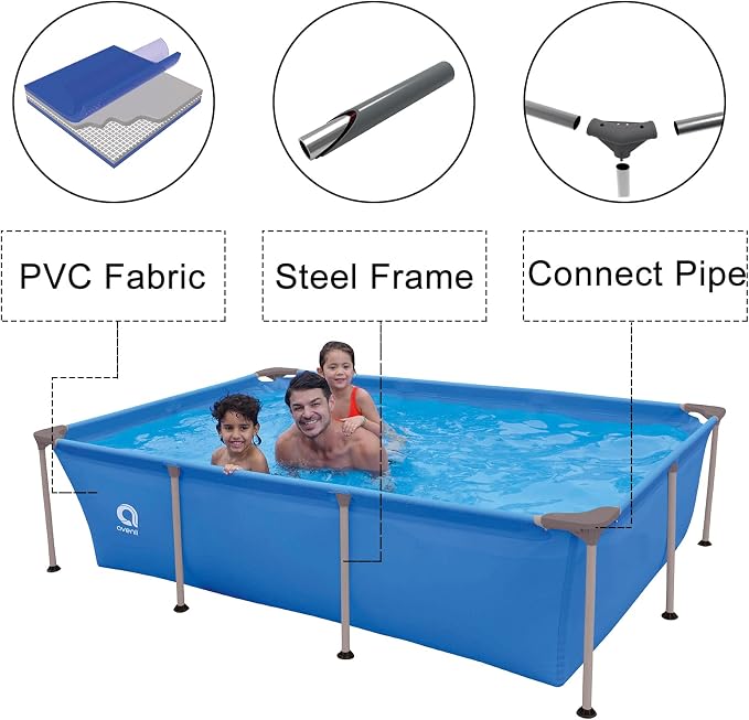 Rectangular Above Ground Swimming Pool, Steel Frame, Fast Setup and Durable, for Backyard and Courtyard, Light Blue, 8.5ft x 6ft x 26in