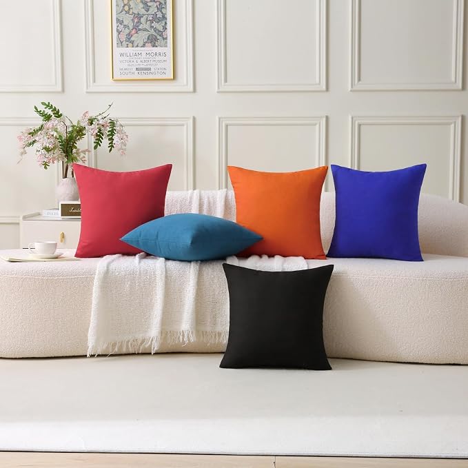 16 x 16 Inch Throw Pillow for Outdoor Seating, Waterproof Lumbar Pillows with Insert, Square Decorative Garden Cushion for Couch Patio Sofa Home Furniture (Black, 16" x 16" (Pack of 2))