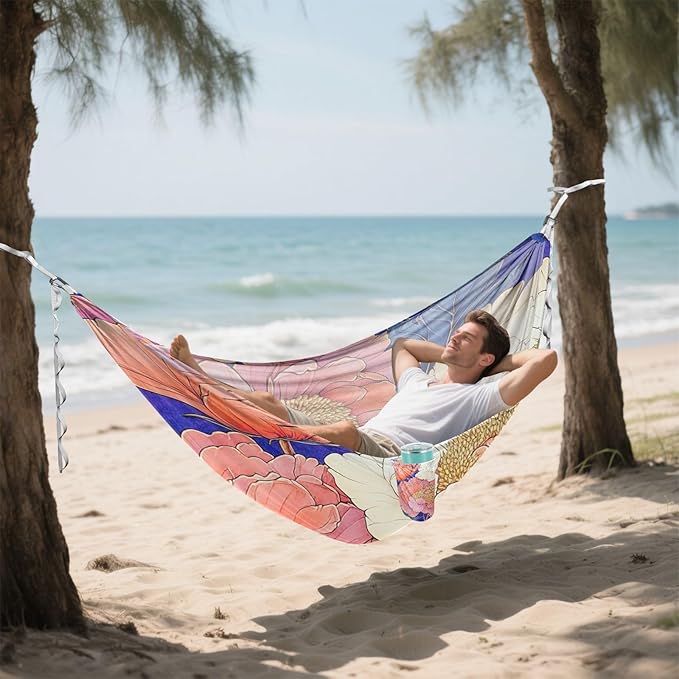 Beautiful Pink and White Peony Flowers 330lb Capacity Hammocks with Hanging Rope Cloth Hammock for Outside Beach Patio Garden Silla colgante para Patio Exterior