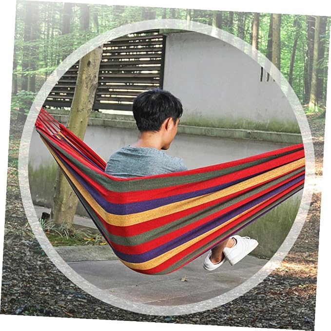 Portable Camping Hammock Canvas Swing Hanging Chair 190x85cm Striped Outdoor Hammock Garden and Travel Patio and Backyard Use