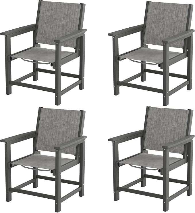 UDPATIO HDPE Patio Dining Chairs Set for 4 with Teslin Fabric - Heavy Duty Outdoor Chairs for Poolside, Deck, Garden, Backyard - All-Weather Resistant Seating,Light-Grey