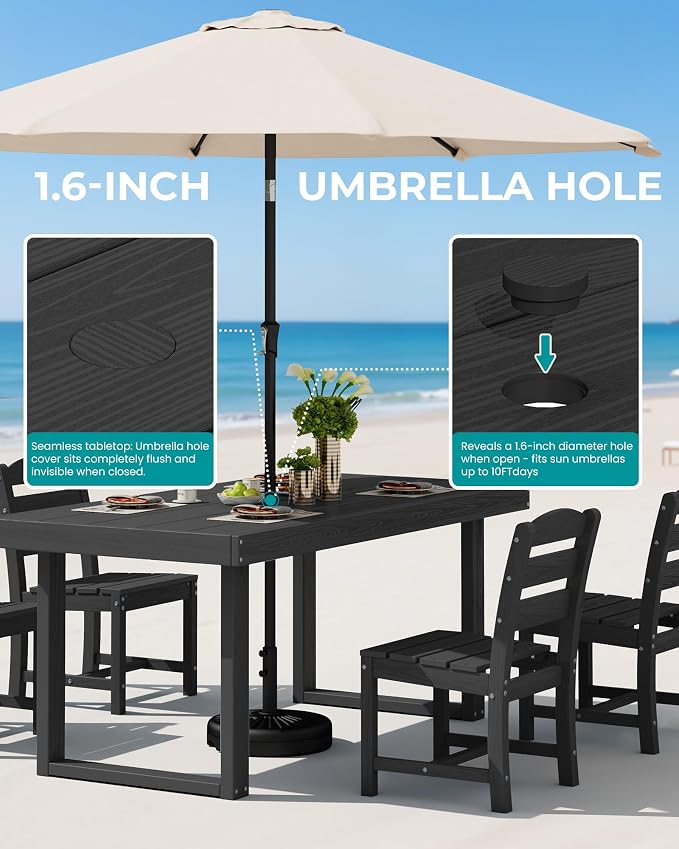SERWALL HDPE Outdoor Dining Set for 6, 67'' Patio Table and Chairs Set | with Armless Seat