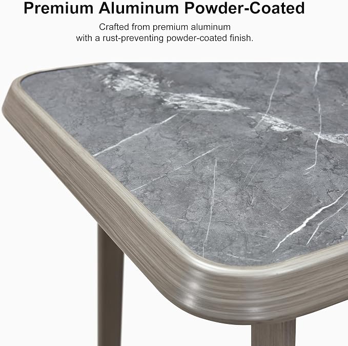 PURPLE LEAF Rectangular Patio Bar High Table Aluminum Stool Dining Table for Kitchen Indoor Outside Grey
