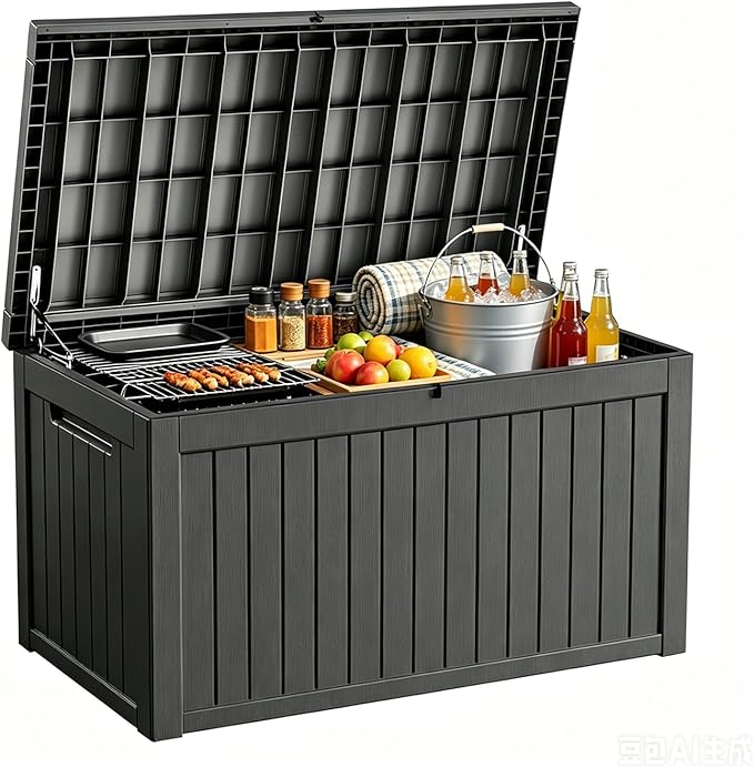 269 Gallon Large Outdoor Storage Box, Waterproof Deck Box with Lockable Lid, Resin Outside Storage Box for Patio Furniture, Pool Accessories, Garden Tools, Storage Bench for Backyard, Porch, Black