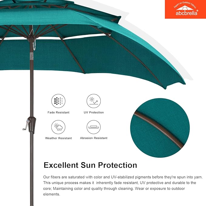 ABCCANOPY 5-Year 10-Year No Fading 9FT 3 Tiers Patio Umbrella, Outdoor Table Umbrella with 8 Sturdy Ribs for Deck, Backyard, Garden, Yard