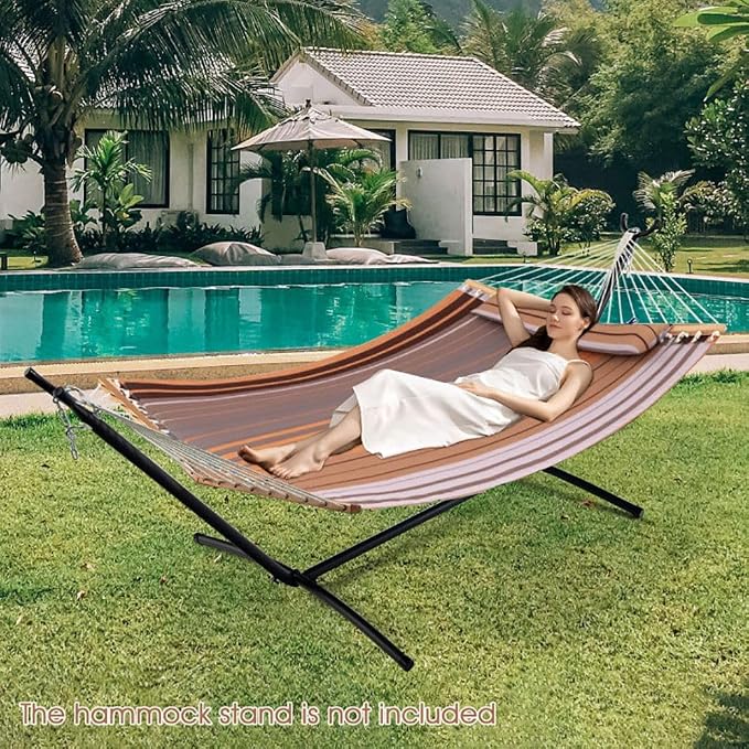 Portable Brown Beech Wood Foldable Hammock with Detachable Pillow for Patio/Balcony 55.5x75in, 265lb Capacity Stylish