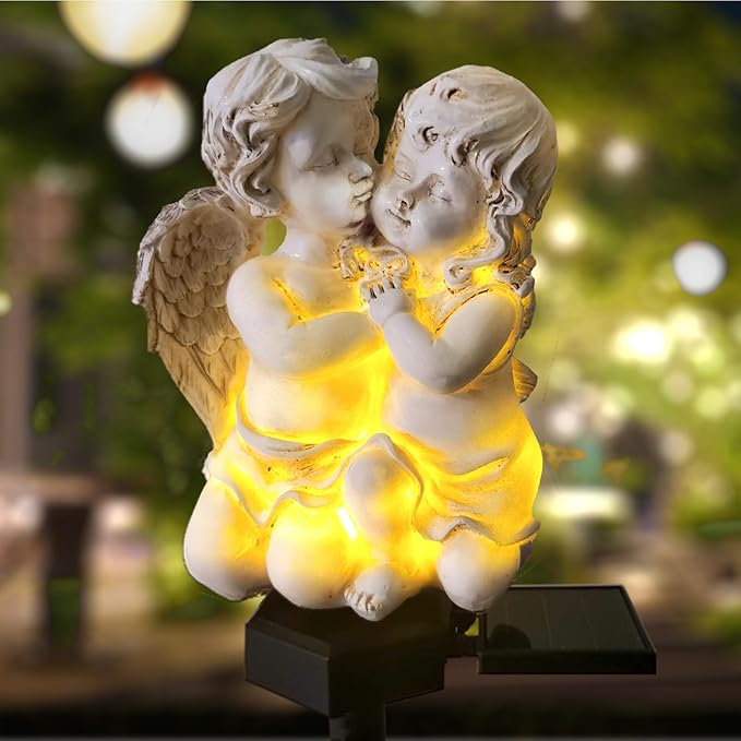 QH & Garden Angel Solar Garden Light - LED Waterproof Resin Light for Garden, Balcony, Yard, Lawn, Pathway, Walkway - Solar Powered Outdoor Decor, Memorial Gifts