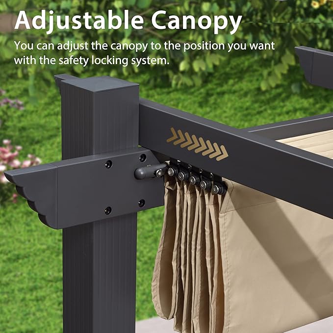 PURPLE LEAF 12' X 18' Outdoor Retractable Aluminum Pergola with Sun Shade Canopy Patio Metal Porch Garden Pavilion Grill Gazebo Modern Backyard Grape Trellis Pergola, Beige