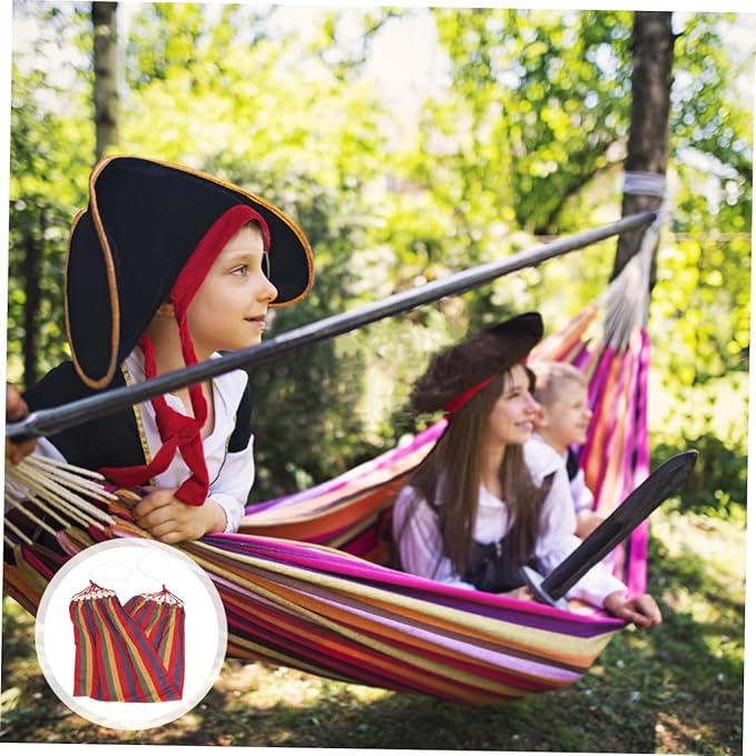 Homoyoyo Traveling Single-Person Rainbow Striped Canvas Hammock with Anti-tip Design for Outdoor Camping and Leisure Use, Portable Lightweight Cotton Swing for Adults