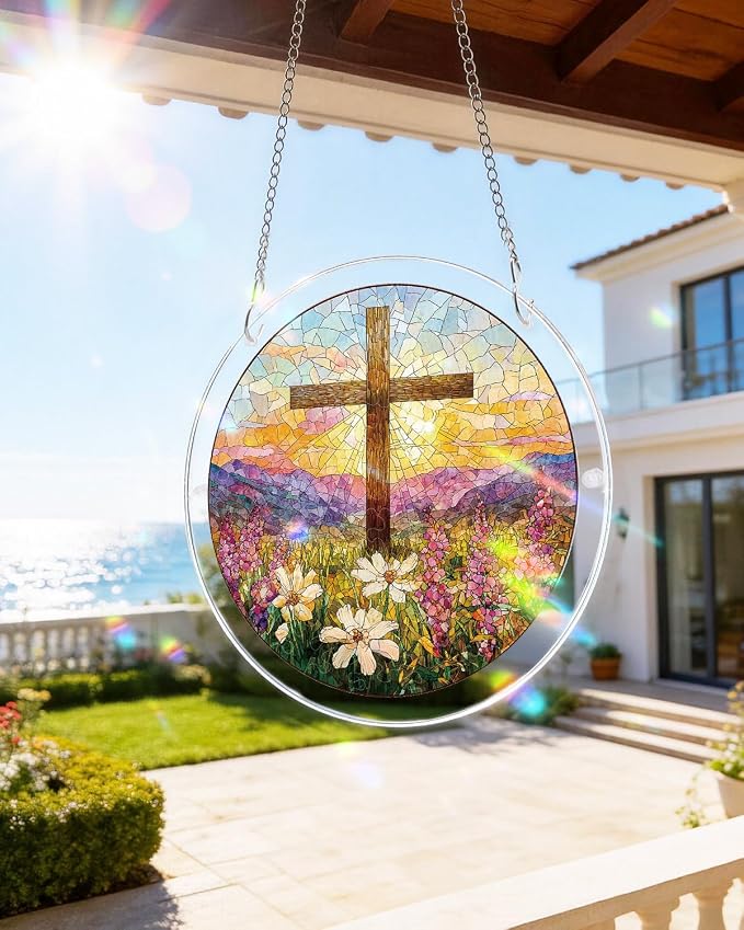 Acrylic Suncatcher Puzzle, Garden of Holy Light-7.4 in | DIY Suncatcher Puzzle Kits for Adults, Acrylic Jigsaw Puzzle Suncatcher, Garden&Window Hanging Decor, Unique Gift