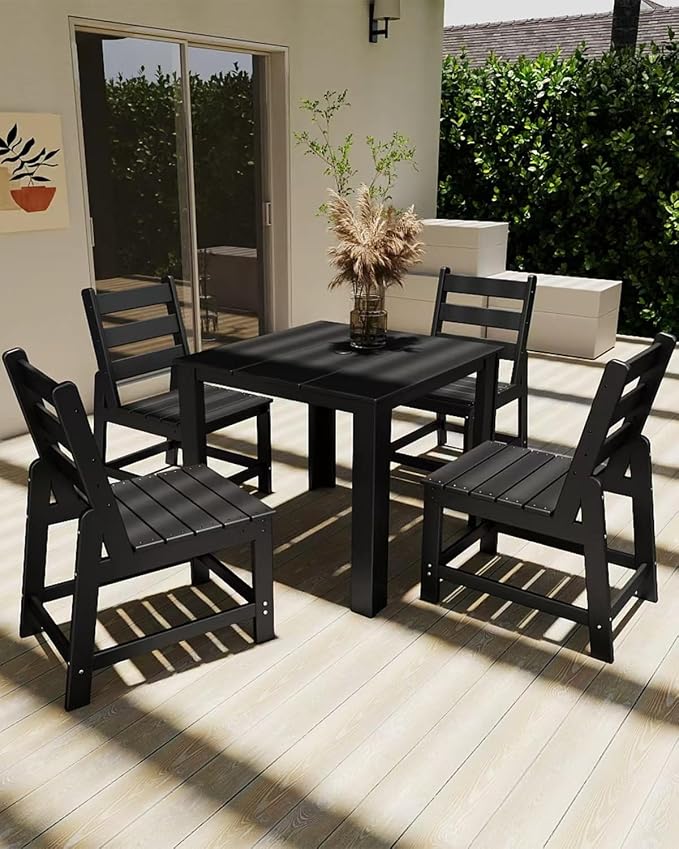 GREENVINES Patio-Chair | Outdoor Dining Chairs Set of 2 | HDPE Plastic | Armless |All Weather | for Backyard Deck Poolside Garden | Black