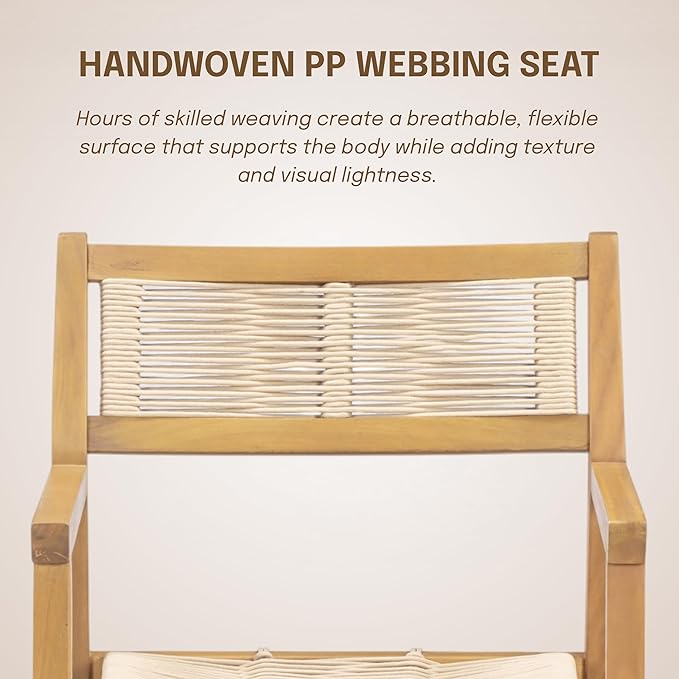 NTC Terra 6 Pieces Solid Wood Armchairs with Handwoven Rope Seat & Back, Indoor & Outdoor Dining Chairs for Patio Dining Sets, Modern Patio Chairs with Arms, Easy Assembly, Natural