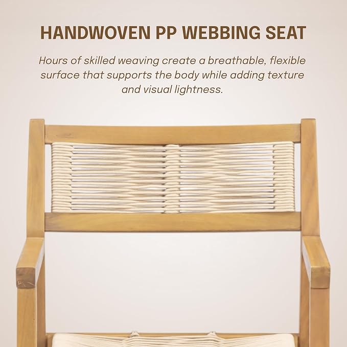 NTC Terra 8 Pieces Solid Wood Armchairs with Handwoven Rope Seat & Back, Indoor & Outdoor Dining Chairs for Patio Dining Sets, Modern Patio Chairs with Arms, Easy Assembly, Natural