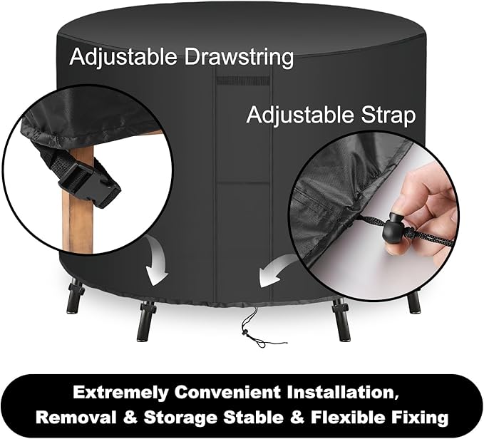 UPGRADE Outdoor Furniture Covers, Custom Size 68"(D) x 32"(H) Round Patio Table and Chair Waterproof Covers, Heavy Duty 420D,Black