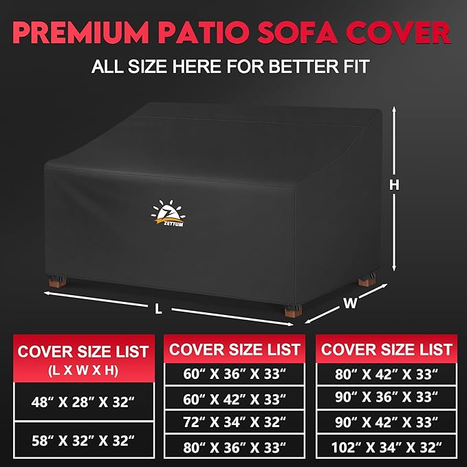 Zettum Patio Sofa Cover 102 Inch - 600D Outdoor Couch Cover Waterproof & Heavy Duty, Extra Large 4-Seater Furniture Covers for Outside Sofa, Couch, Glider, Bench and More - 102 x 34 x 32 Inch