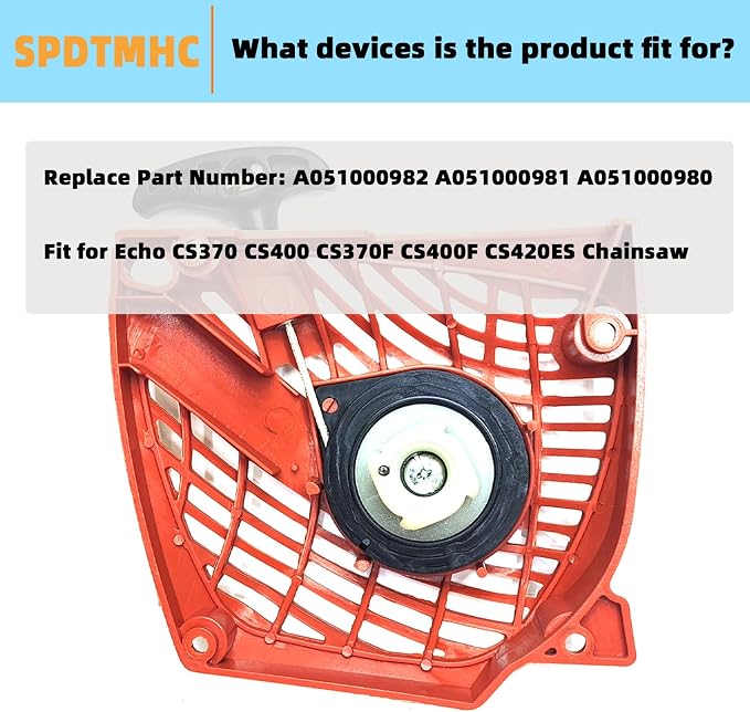 A051000982 Recoil Pull Starter Assembly Fit for Echo Shindaiwa CS370 CS400 CS370F CS400F CS420ES Chainsaw Replacement Part# A051000981 A051000980