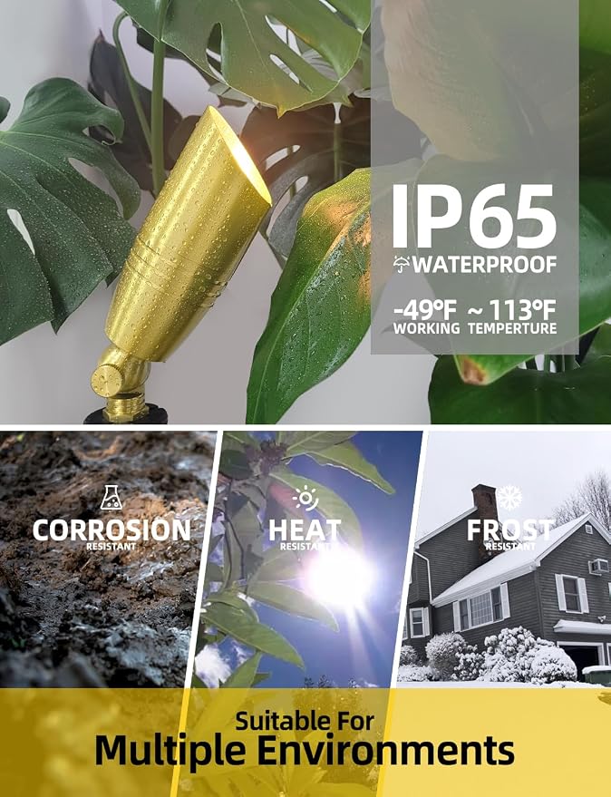 COLOER Die-cast Brass Landscape Spotlight 12-Pack with 5W Aluminum Housing LED MR16 Bulb,12V AC/DC Low Voltage Copper Outdoor Lighting, Directional Garden Patio Spot Up Light (102B Copper Finish)