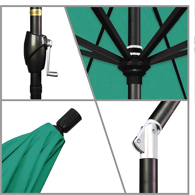 California Umbrella 9' Round Aluminum Market Umbrella, Crank Lift, Auto Tilt, Bronze Pole