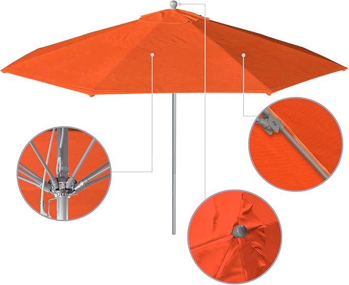 California Umbrella 11Ft Commercial Grade Sunbrella Fabric Market Umbrella, Pulley Lift, Aluminum/Fiberglass, 2mm pole wall, Silver Frame, Melon Fabric