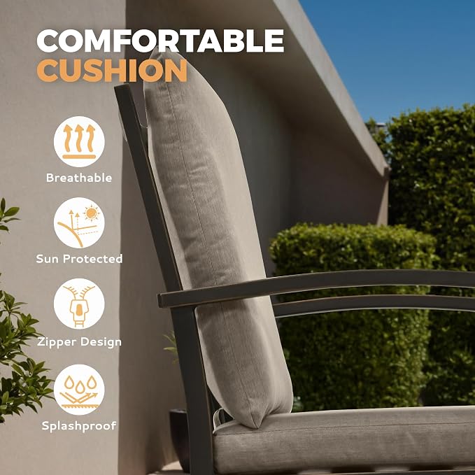 HAPPATIO 7 Piece Patio Swivel Dining Set, Aluminum Outdoor Dining Set for 6,Dining Table and Chairs Set, Patio Dining Furniture with Aluminum Table, Swivel Chairs and Washable Cushions (Black)