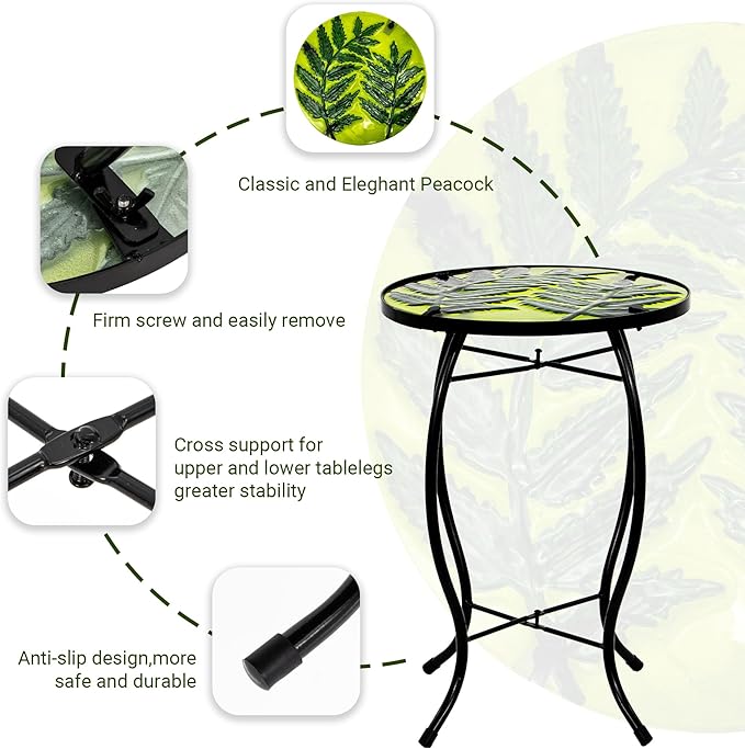 Subtropical Leaf Patio Table,Outdoor Side Table,Outdoor Bar Table | WEIBEFEE; 10 Inch; for Porch Garden Yard Pool Living Room; Fade-resistant; Great gift choice; Decoration Gifts