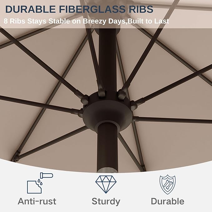 11FT Patio Umbrella, Outdoor Umbrella with with 8 Sturdy Fiberglass Ribs,Market Table Umbrella with Push Button Tilt and Crank,Suit for Backyard,Garden,Pool,Deck(Beige)