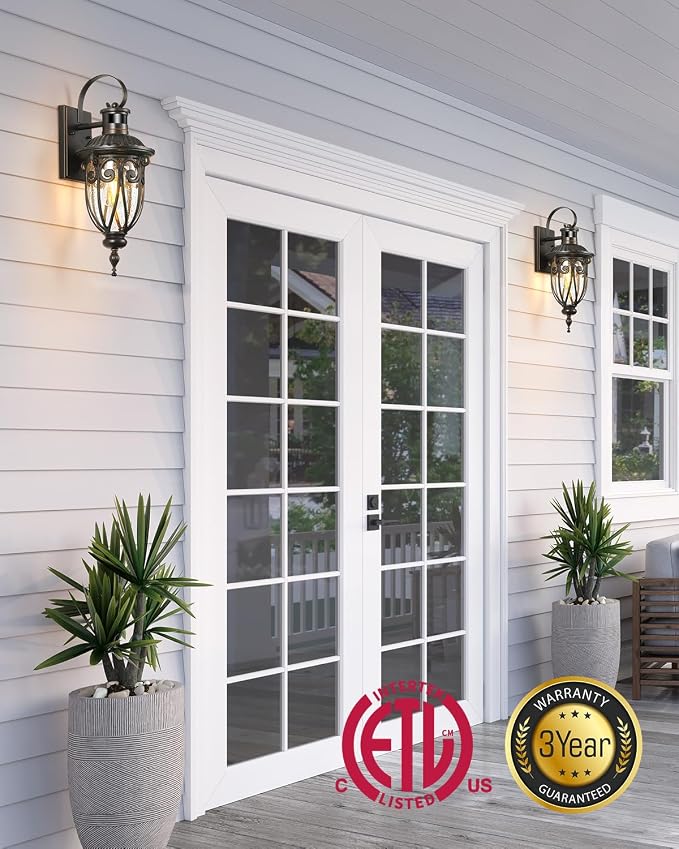 VIANIS Motion Sensor Outdoor Lights, Dusk to Dawn Outdoor Motion Sensor Light, 2 Pack Exterior Lighting Fixtures with Seed Glass,Black Outside Lights for House, Garage, Front Porch, Anti-Rust
