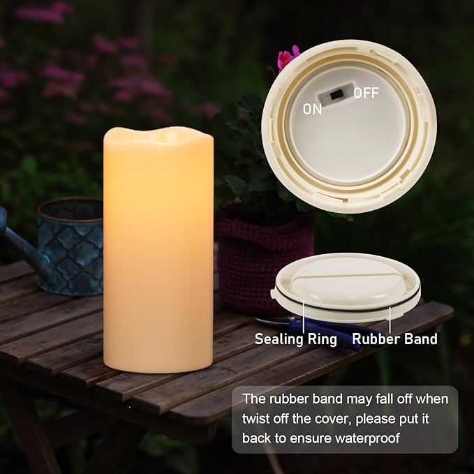Eldnacele Large Outdoor Solar Flameless Candles Waterproof, 4" x 8", Solar Powered Dusk to Dawn Plastic LED Flickering Pillar Candles for Garden Patio Lanterns Wedding Holiday Decor(2 Pack White)