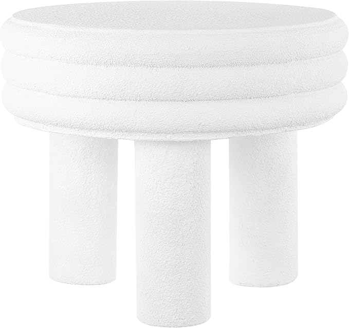 JONATHAN Y Rashida 18" Modern Round Polyresin Indoor Outdoor Accent Coffee Table, Weather Resistant Low Table with Chunky Ribbed Stacked Ring Design and Tripod Pillar Base, White Frosted TBL1106C