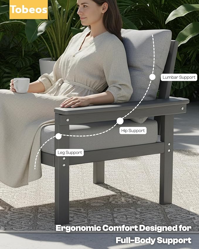 HDPE 3 Piece Patio Furniture Set, All-Weather Outdoor Couch Set with Thick Cushions, Patio Conversation Sets for Lawn, Garden, Porch, Balcony, Deck, Poolside, Grey