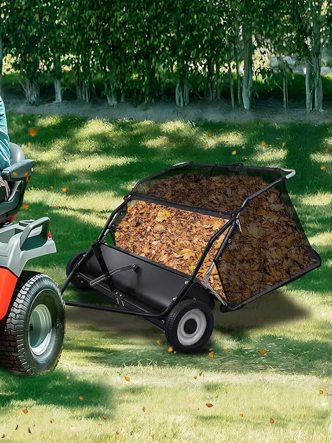 44 Inch Tow Behind Lawn Sweeper, Yard Sweepers, Grass Sweeper Tow Behind with 25 Cu Ft Hopper, Adjustable Brush Height Leaf Sweeper for Lawn Tractor, Yard Cleanup Black 44